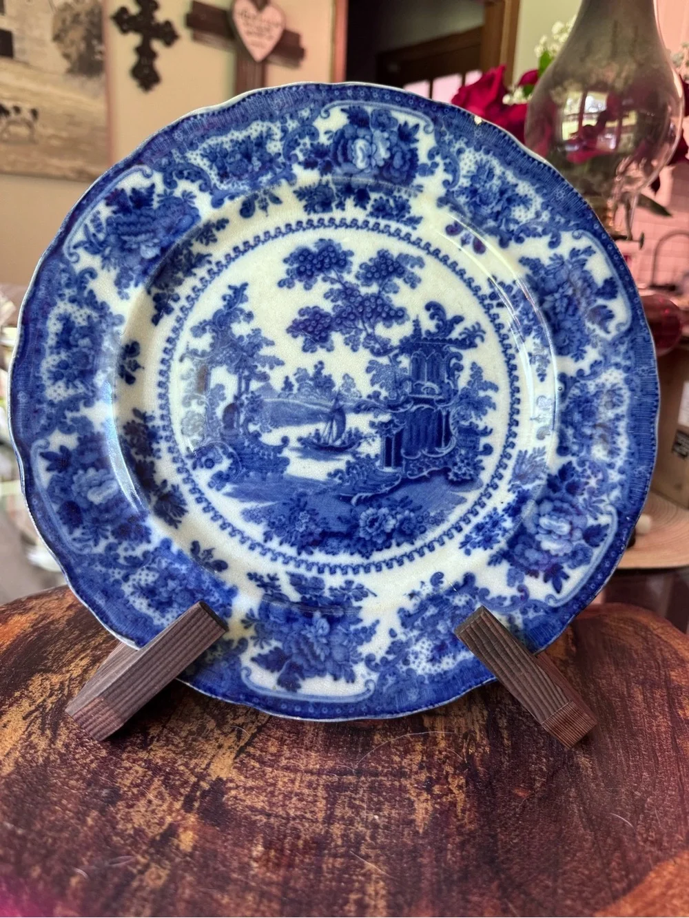 W. Adams & Co Flow Blue Fairy Villas vintage 10in dinner plate